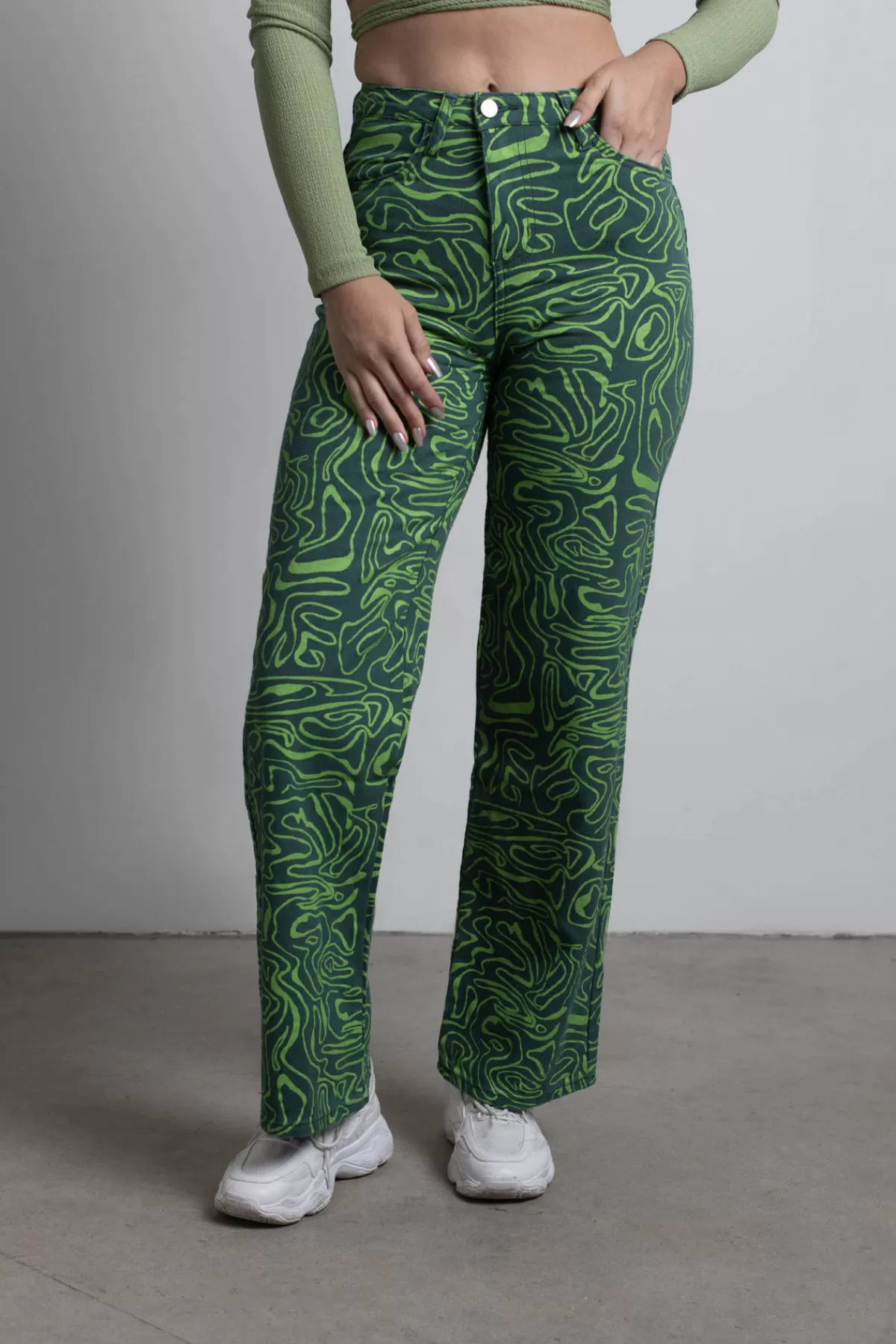 Tobi So Wavy Straight Leg Pants - Green Multi* Pants | Festival Outfits & Clothing