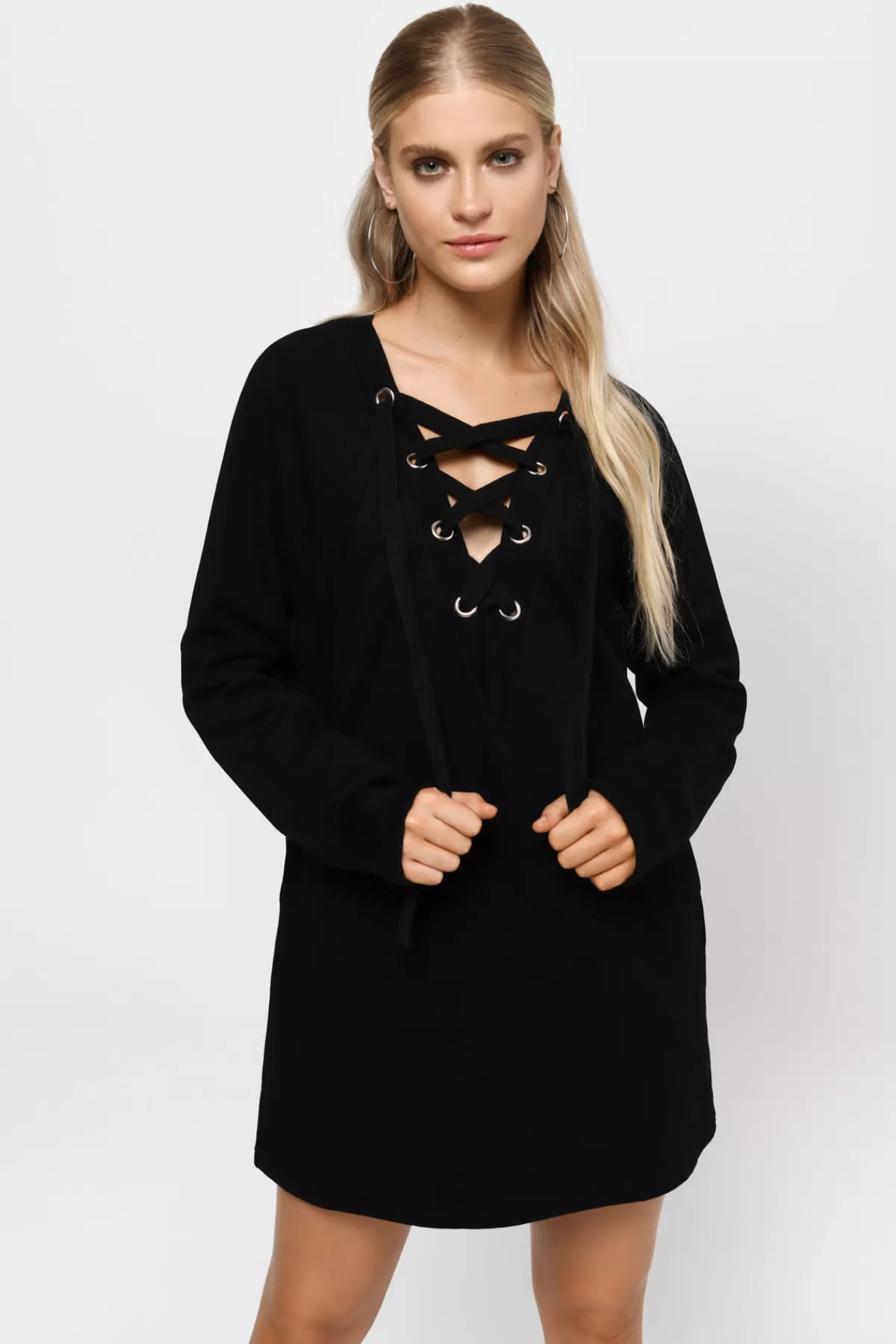 Tobi Sophia Lace Up Mini Dress - Black* Bump Friendly Dresses | Vacation Shop