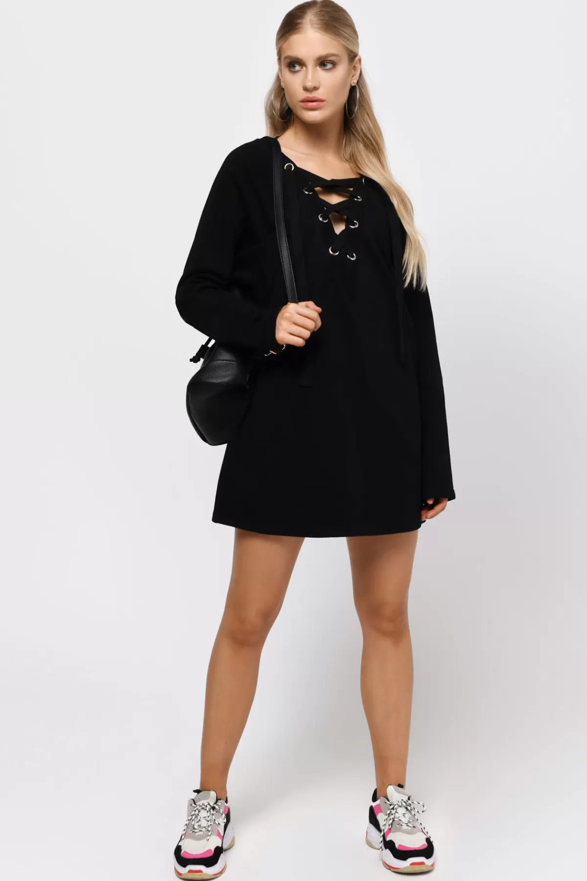 Tobi Sophia Lace Up Mini Dress - Black* Bump Friendly Dresses | Vacation Shop