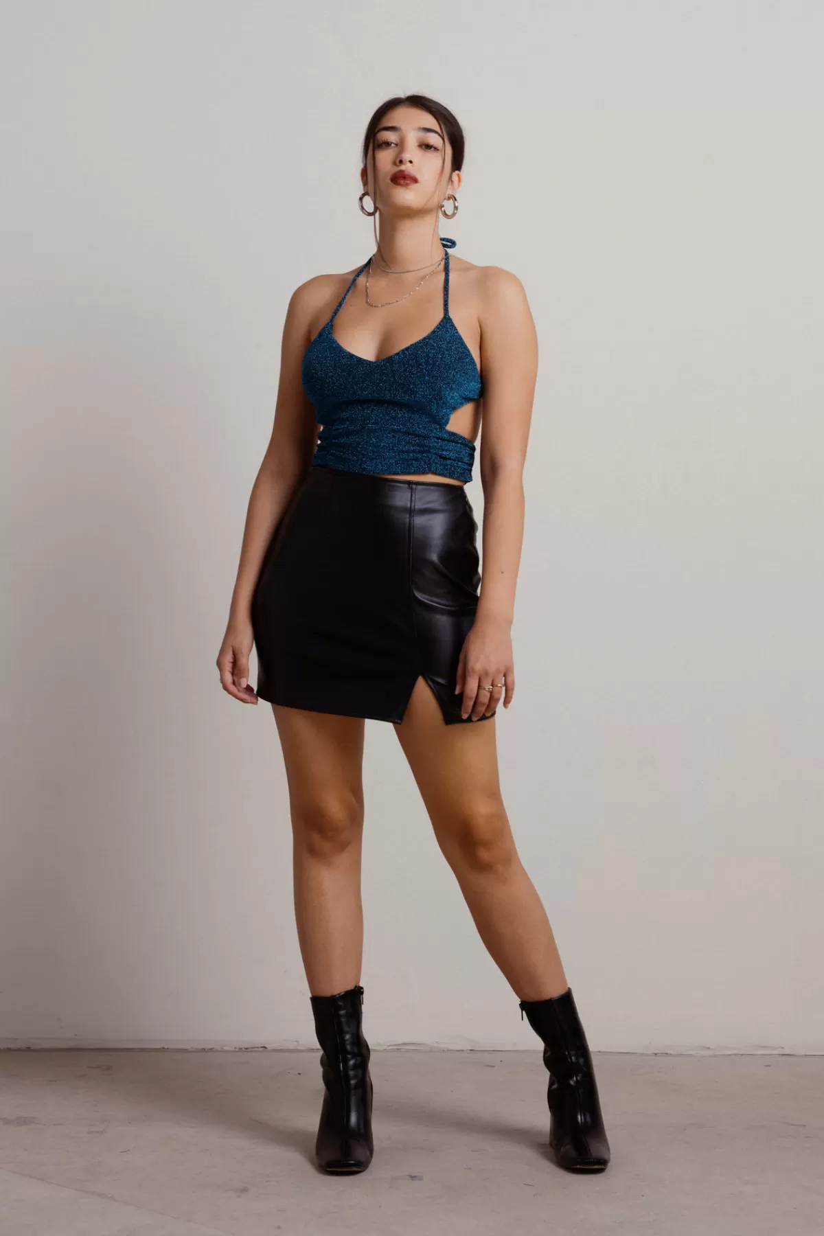 Tobi Sparkle And Glow Crop Top - Black-Teal* New Years Eve Outfits | Going Out Tops