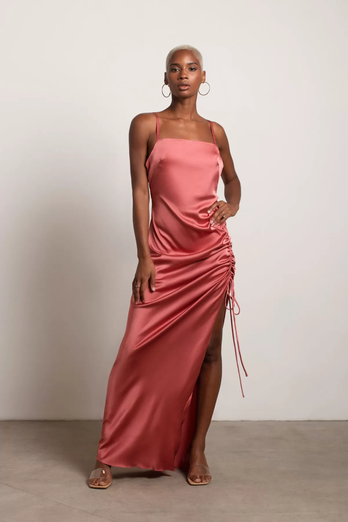 Tobi Stellar Satin High Slit Maxi Dress - Sage* Satin Bridesmaid Dresses | Bridesmaid Dresses