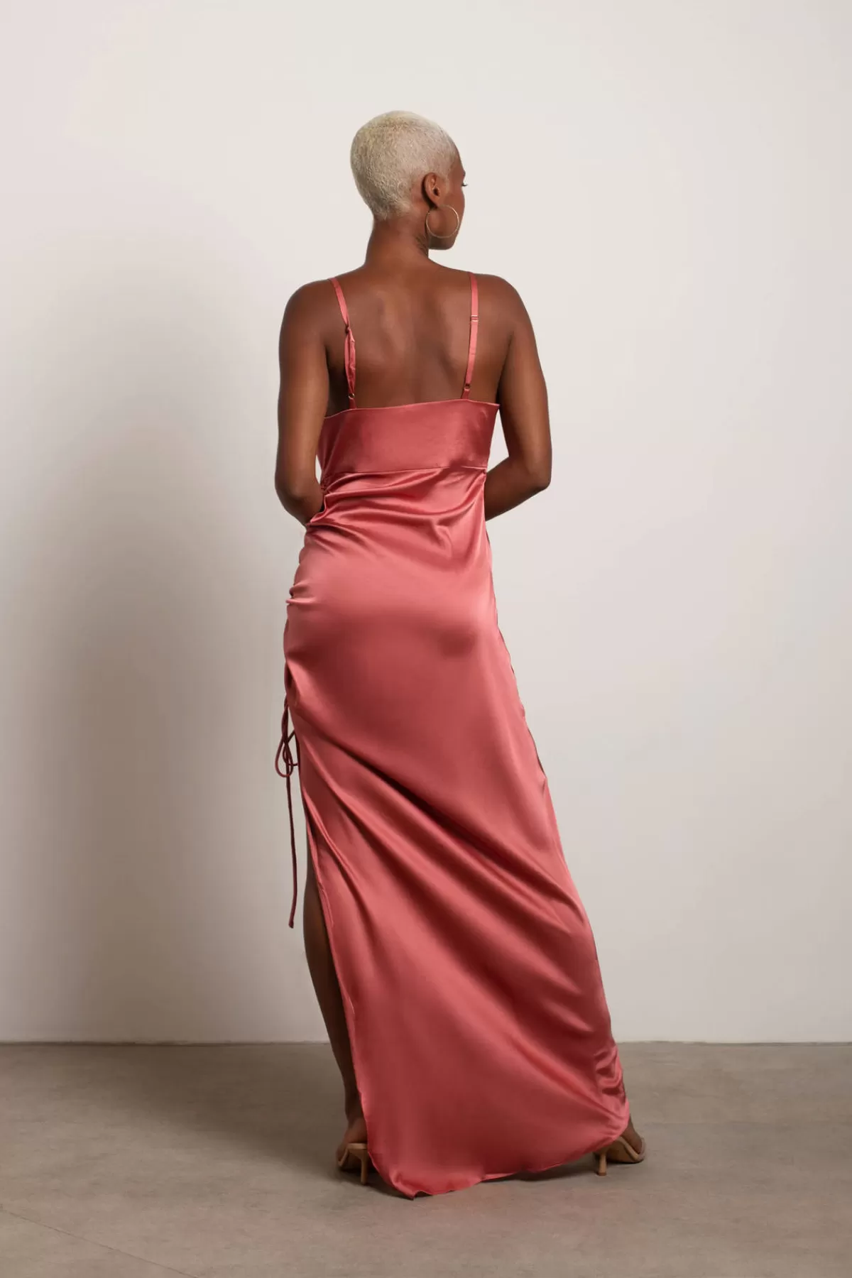 Tobi Stellar Satin High Slit Maxi Dress - Sage* Satin Bridesmaid Dresses | Bridesmaid Dresses