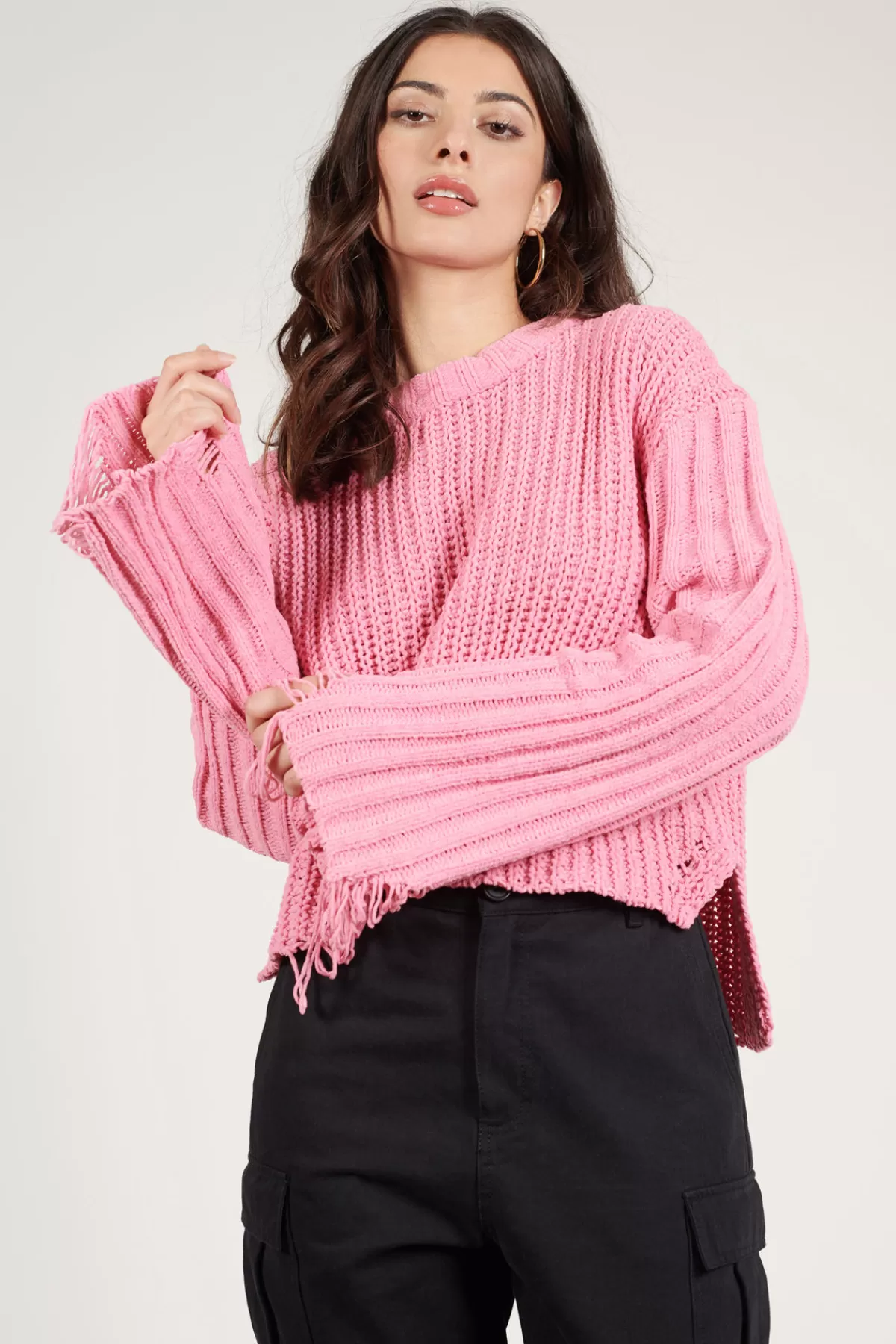 Tobi Sugar Coated Distressed Sweater - * Pink Tops | Long Sleeve Tops