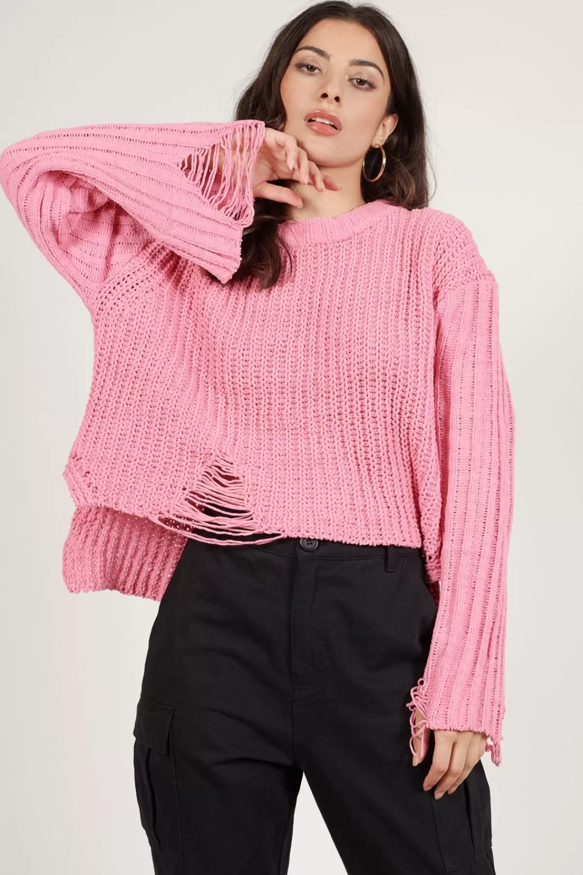 Tobi Sugar Coated Distressed Sweater - * Pink Tops | Long Sleeve Tops