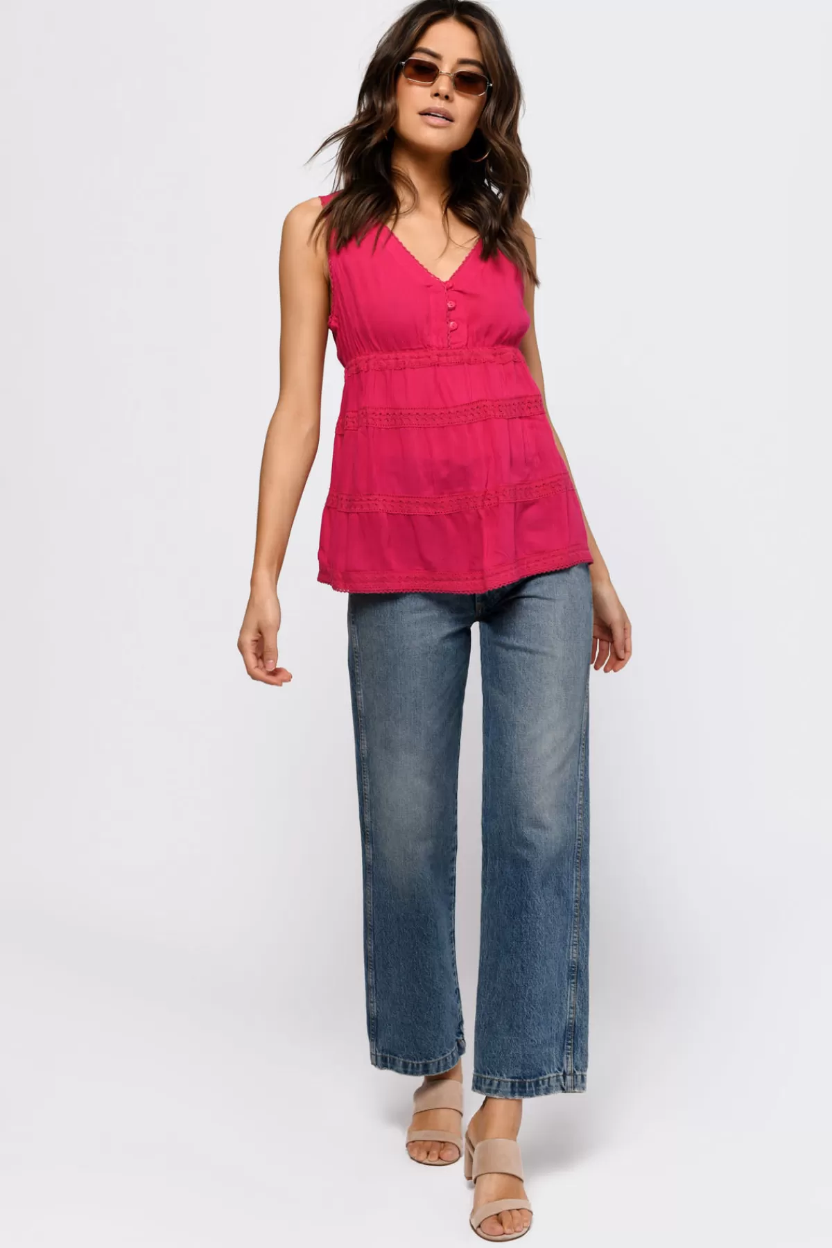 Tobi Sunny Sundays Lace Trim Blouse - * Pink Tops