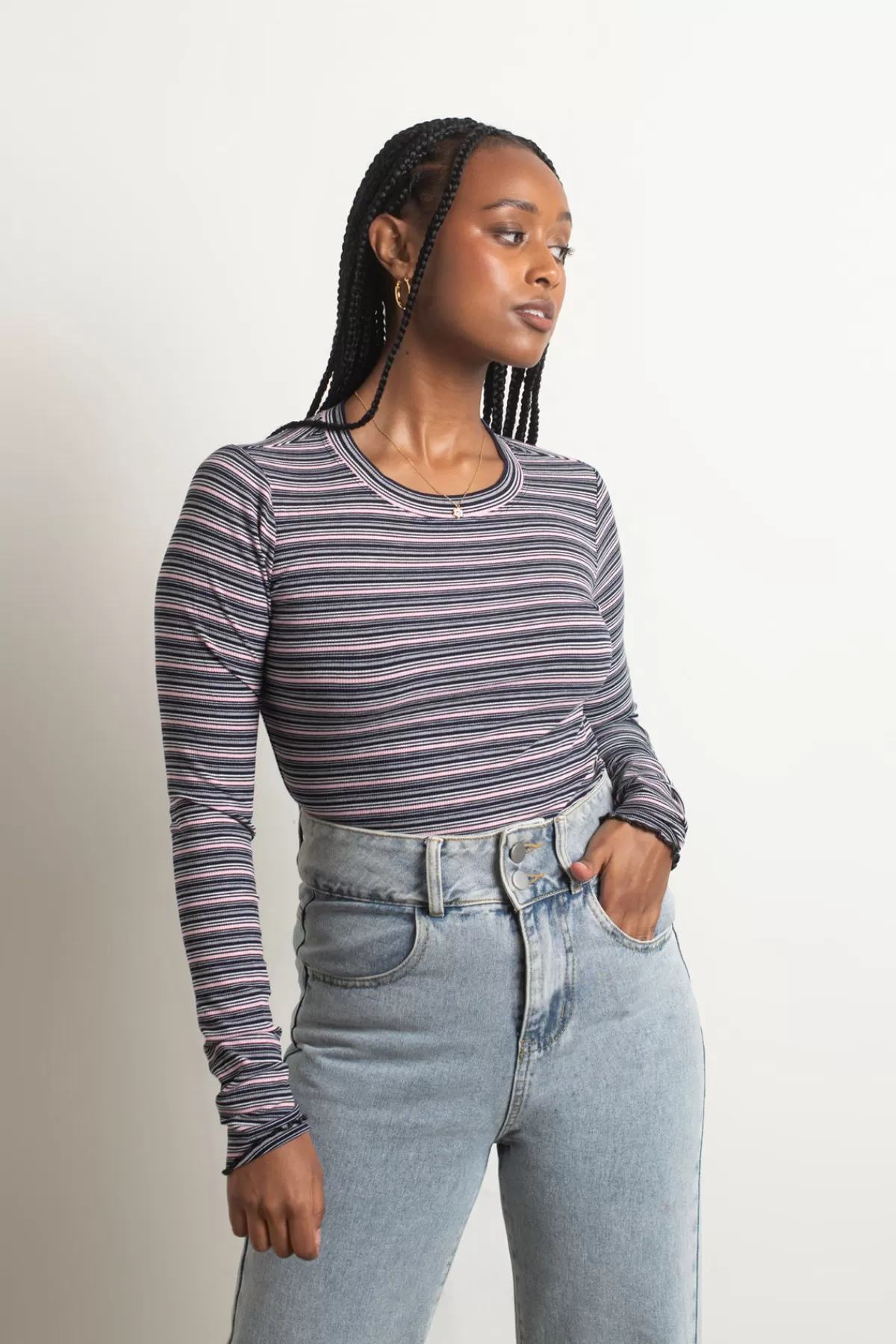 Tobi Tasha Stripe Top - White Multi* Holiday Gift Guide | Long Sleeve Tops