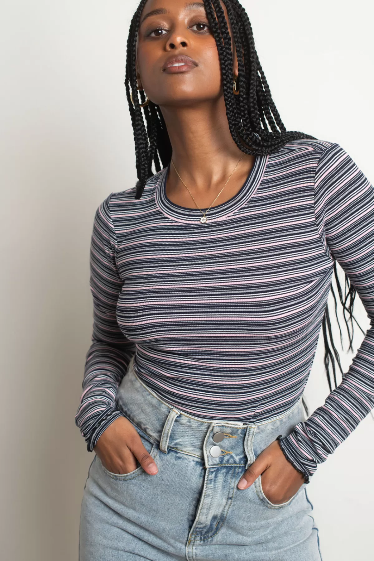 Tobi Tasha Stripe Top - White Multi* Holiday Gift Guide | Long Sleeve Tops