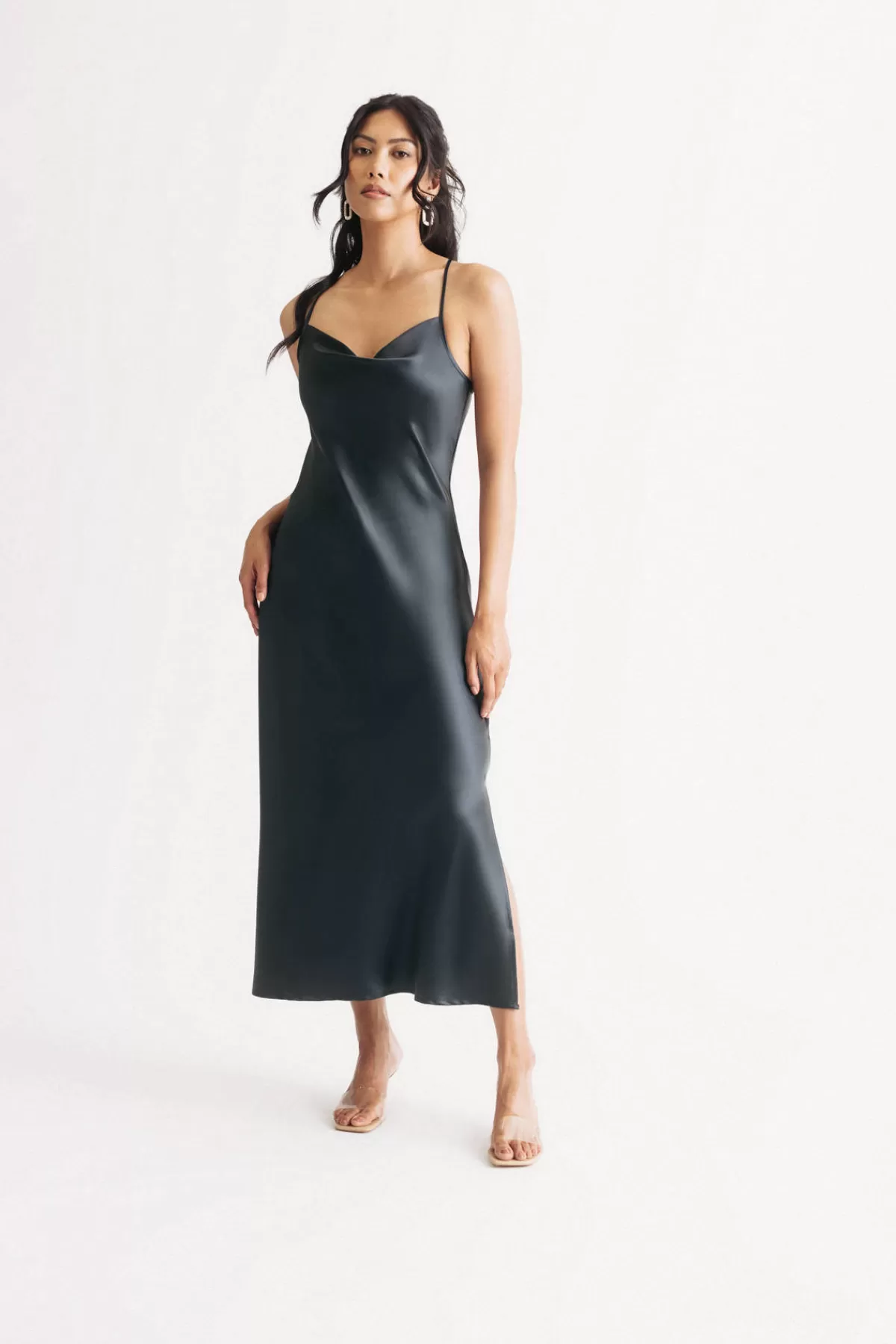 Tobi Theodora Satin Cowl Neck Midi Dress - Dark Navy* Satin Bridesmaid Dresses | Mother Of The Bride Groom Dresses