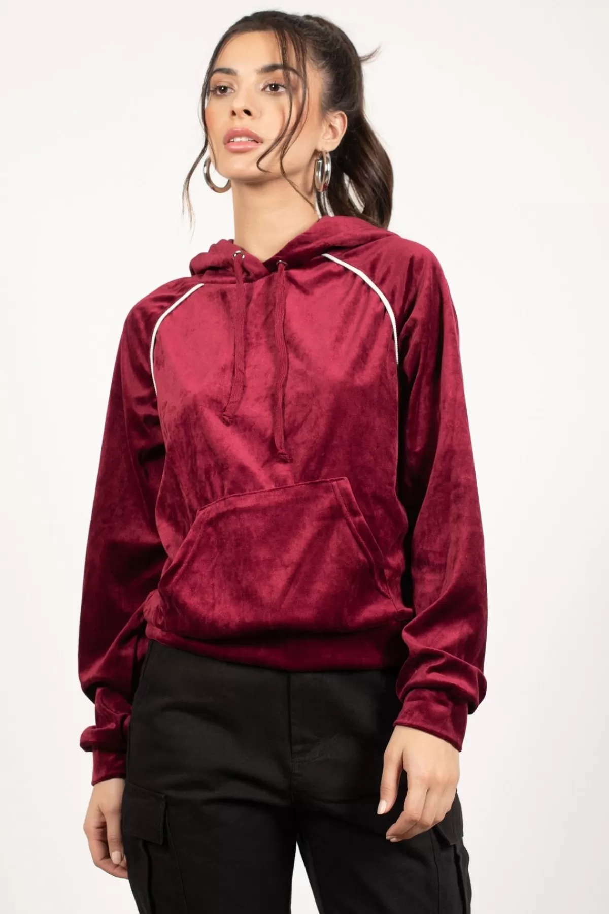 Tobi Track Star Velvet Hoodie - * Vacation Shop | Red Tops