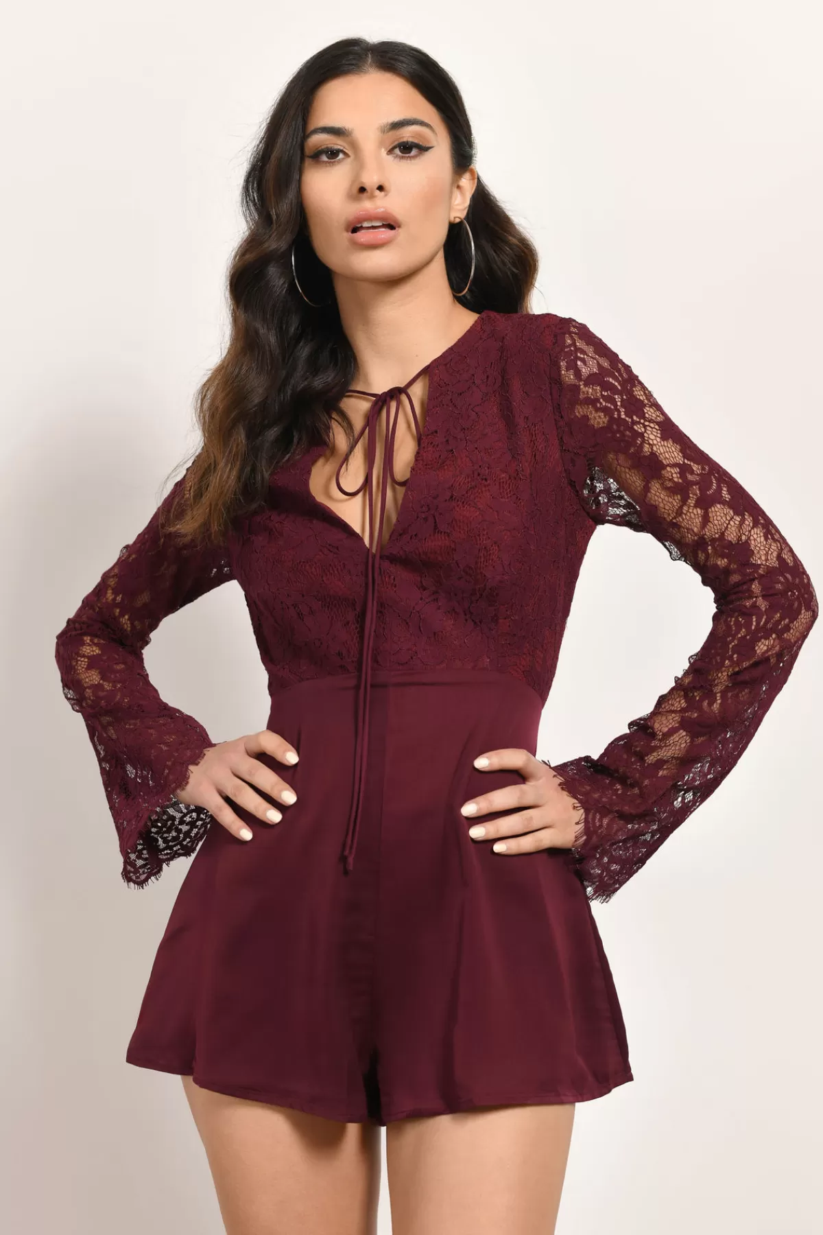 Tobi Trysta Lace Romper - Wine* Valentines Day Outfits | Halloween Outfits