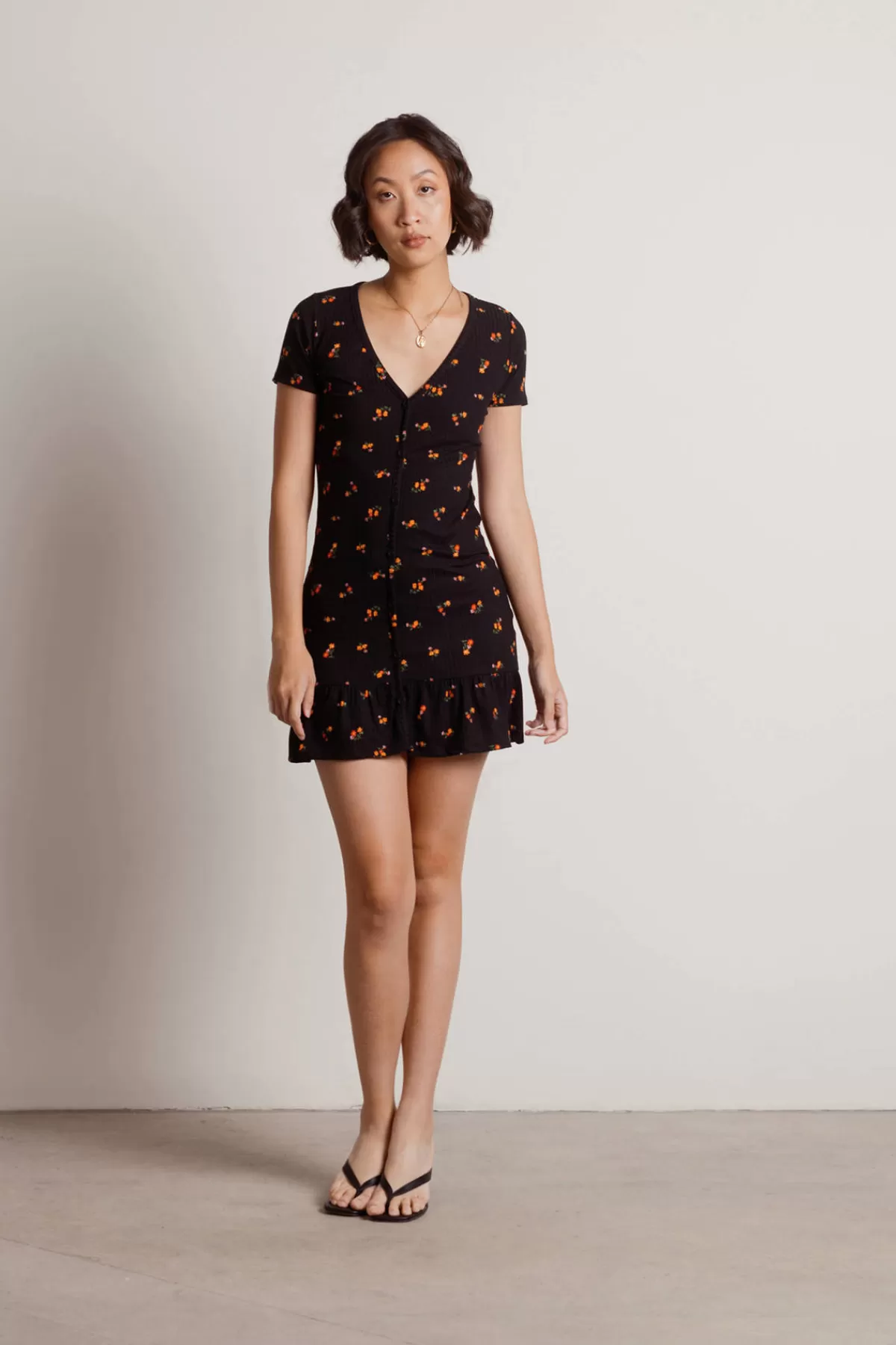 Tobi Two Fold Floral Ribbed Mini Dress - * Bump Friendly Dresses | Beach Dresses