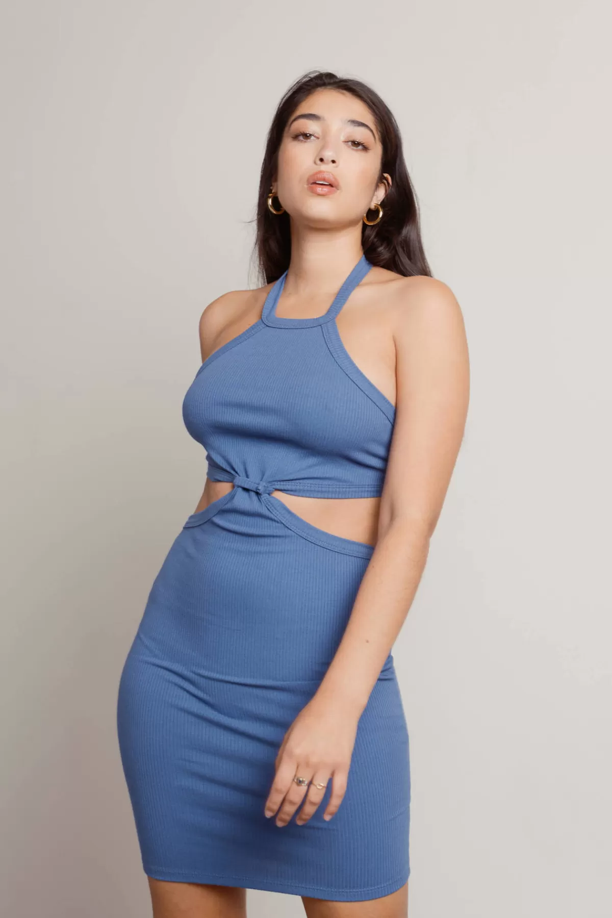 Tobi Wasted Time Ribbed Cutout Mini Dress - Blue* Honeymoon Outfits | Casual Wedding Guest Dresses